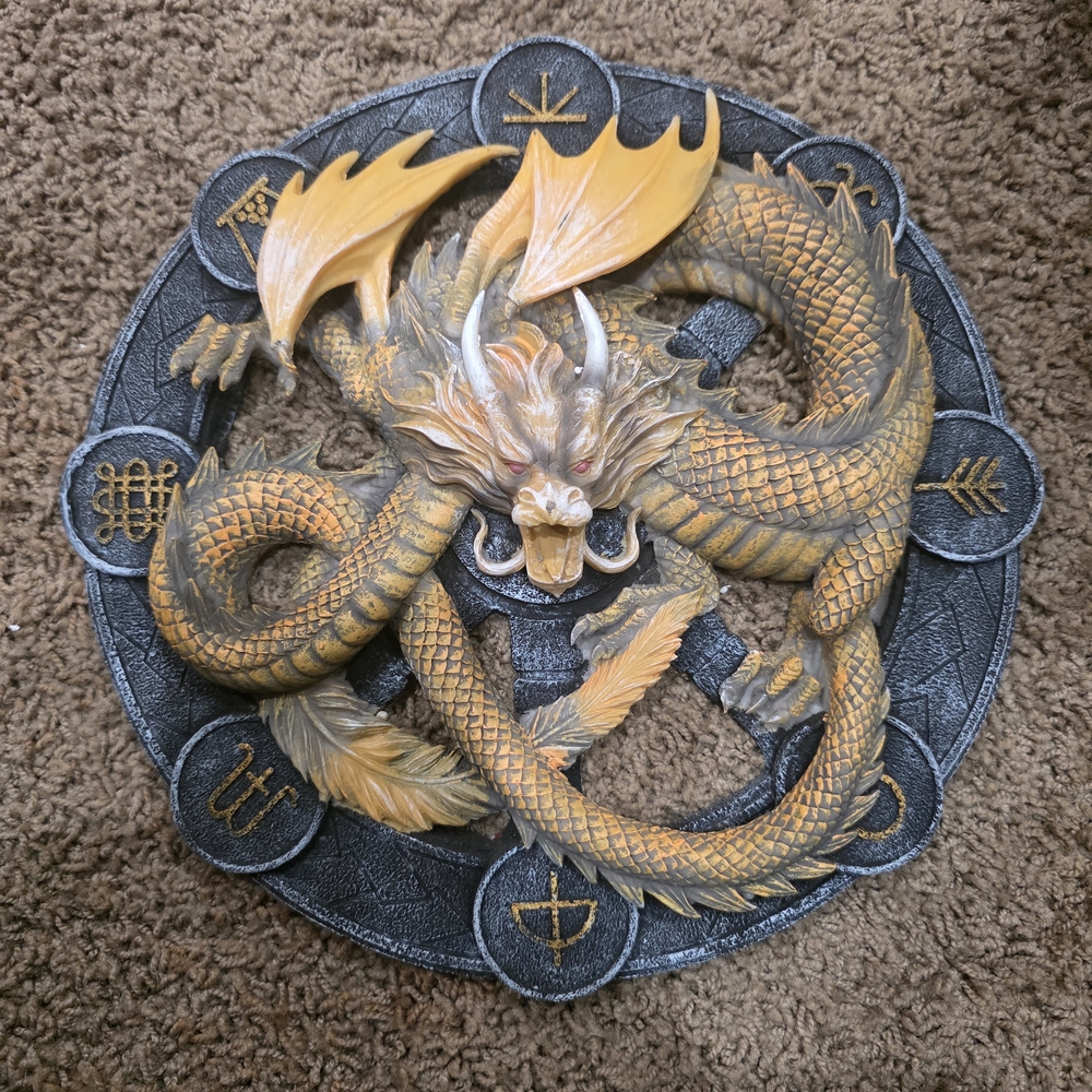 Intricate Dragon Wall Art in Gray and Yellow